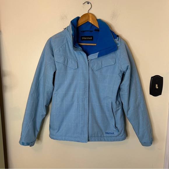 Marmot Waterproof Blue Plaid Ski Jacket Size S - Picture 1 of 16